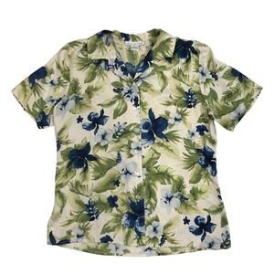 ANNA & FRANK Silk Tropical Button Up Shirt Blouse Women M Lightweight Resort Y2K